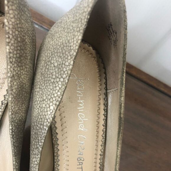 Jean-Michel Cazabat leather taupe open toe snake skin heels, size 38.5, US 8 - Picture 2 of 11